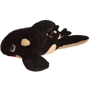 18" SeaWorld Orca Killer Whale Plush & Baby Black White Stuffed Vintage 80's